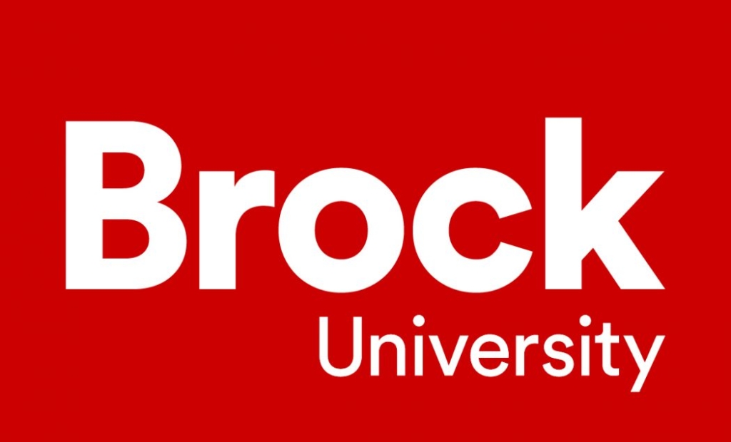 brock university logo - words in white and red background