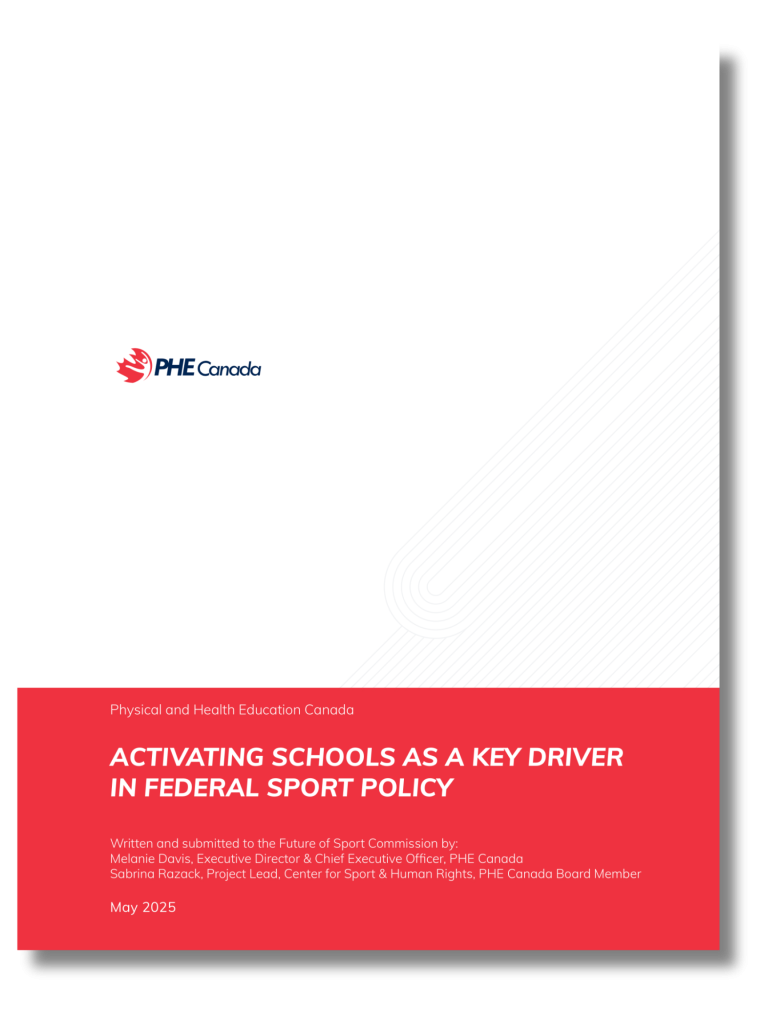 This image represent the front page of PHE Canada's advocacy report to the Future of Sport Comission