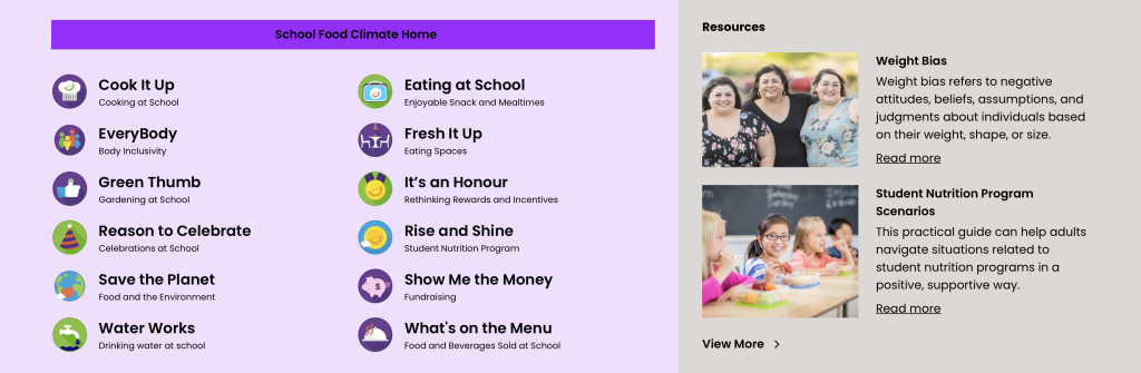 BrightBites website screenshot showing school foot climate