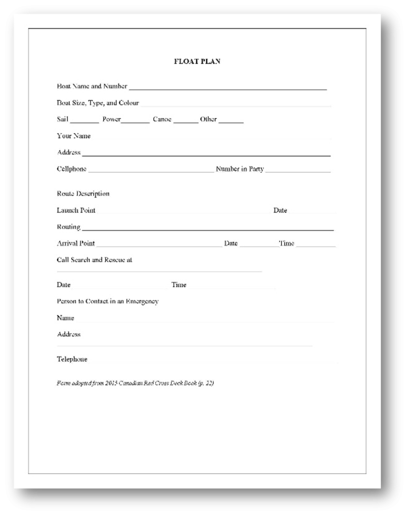 A sample float plan template to provide students for Activity #1