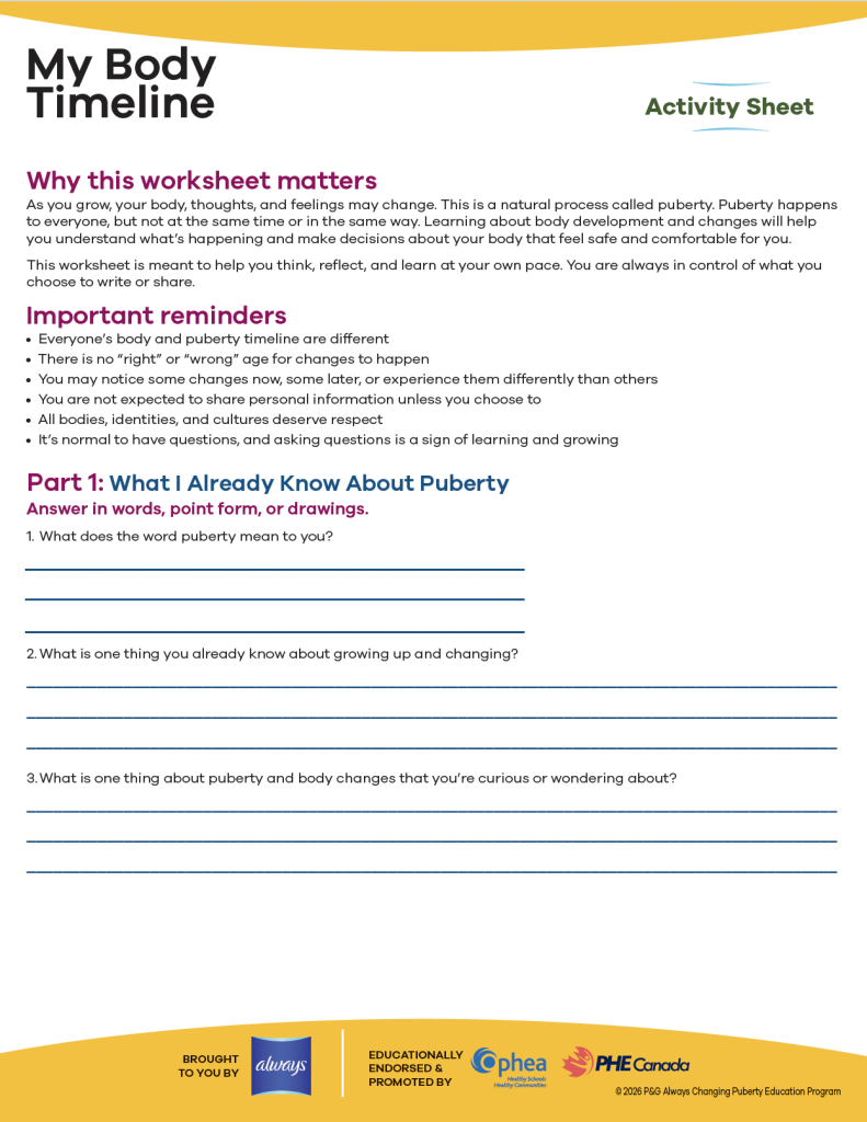 My body timeline activity first page design