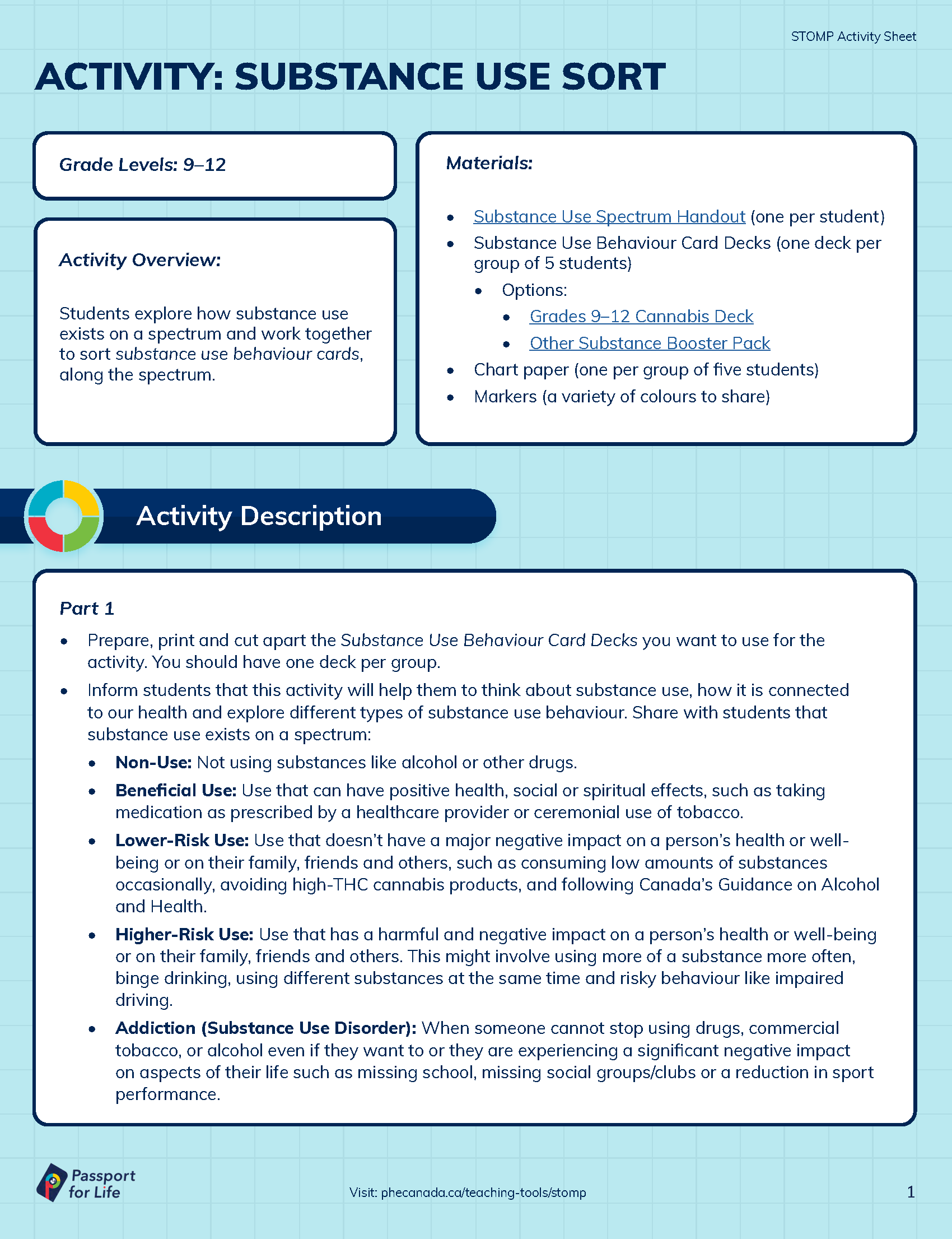 STOMP Substance Use Sort Activity Thumbnail