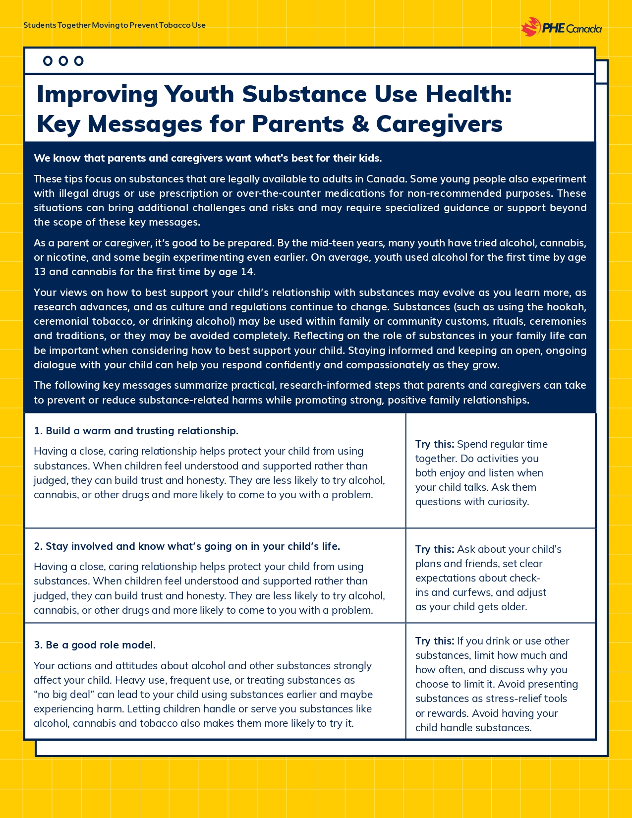 document that contains Substance Use Key Messages - Parents and Caregivers