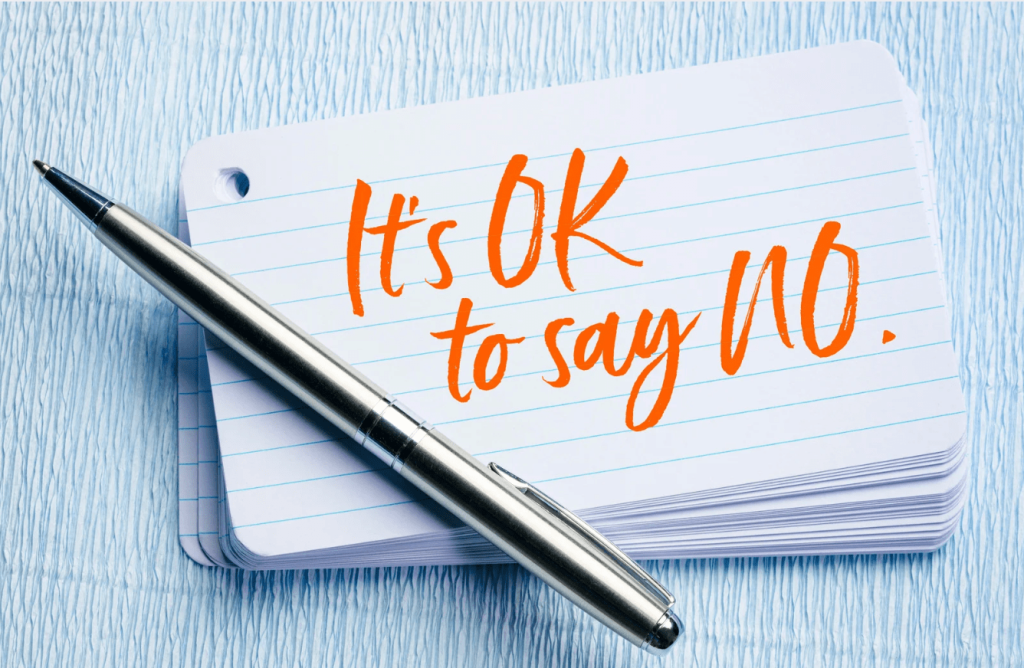 pad of paper with "It's ok to say no" written on it.