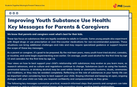 document that contains Substance Use Key Messages - Parents and Caregivers