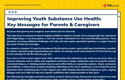 document that contains Substance Use Key Messages - Parents and Caregivers